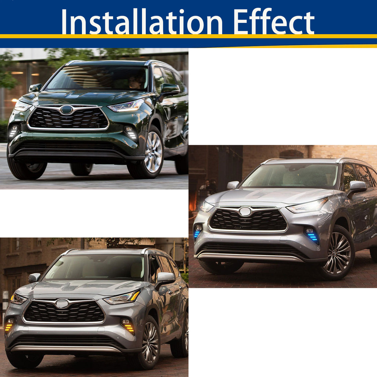 2020-26-Toyota Highlander DRL Daytime Running Light - Installed vs Not Installed Comparison
